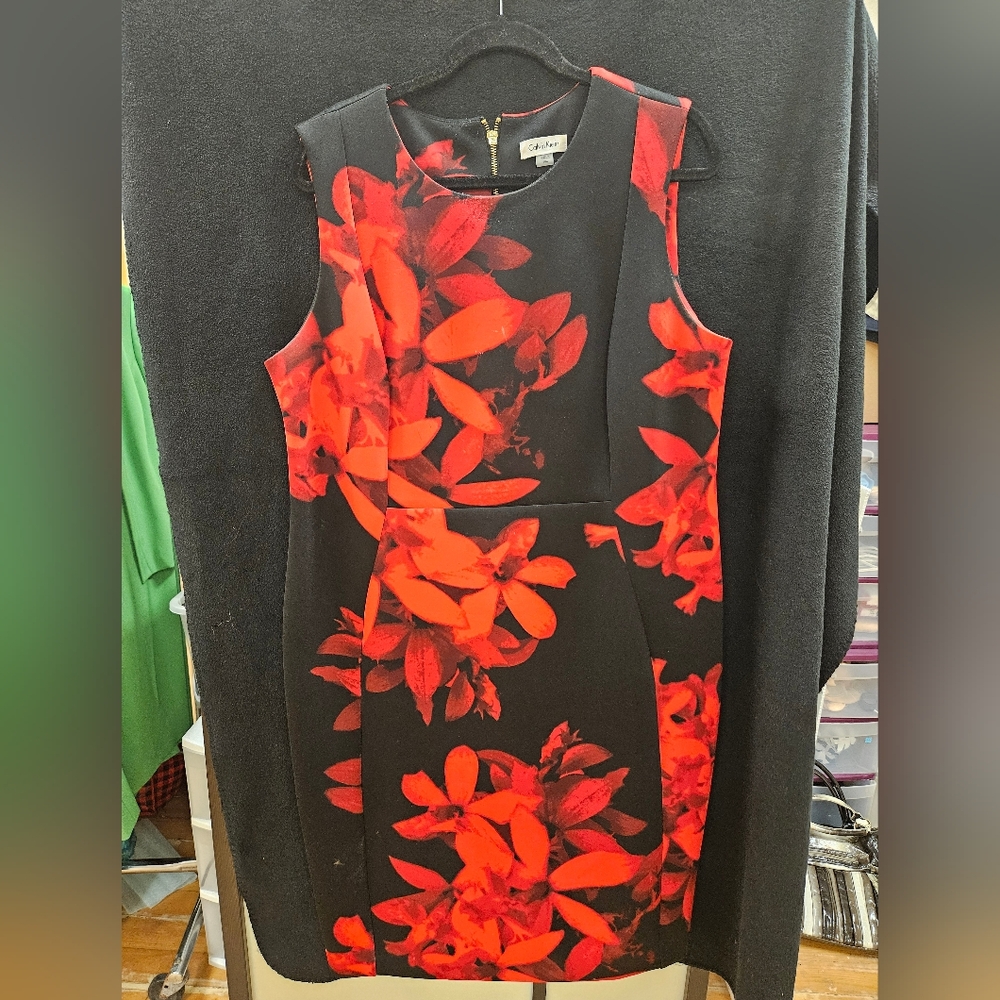 Calvin Klein red and black floral dress